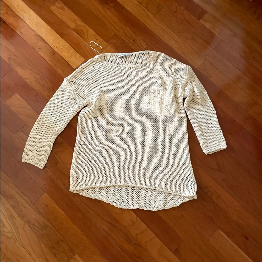 Zara Cream Open-Knit Crewneck Sweater
